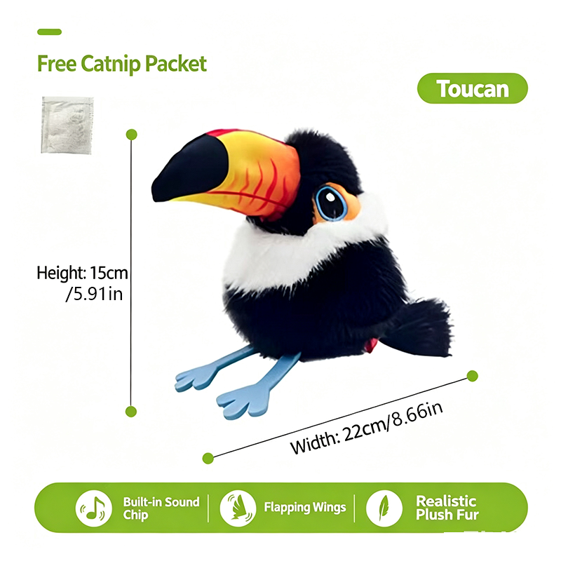 Soft Plush Moving Bird Cat Toy