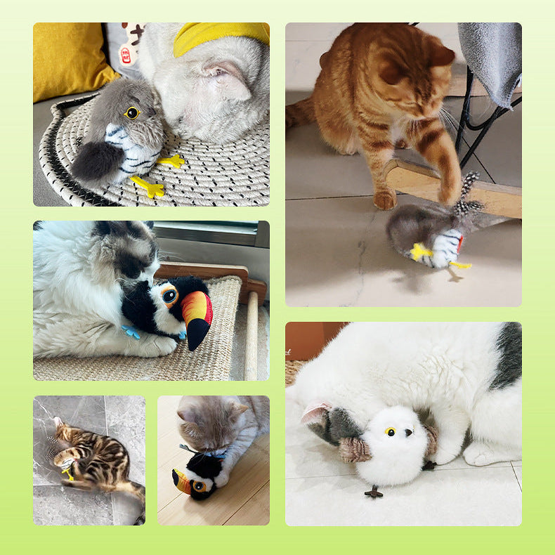 Soft Plush Moving Bird Cat Toy