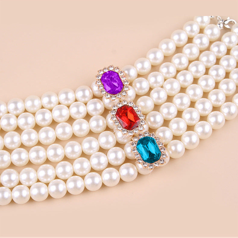 Adjustable Double Layer Pet Pearl Necklace