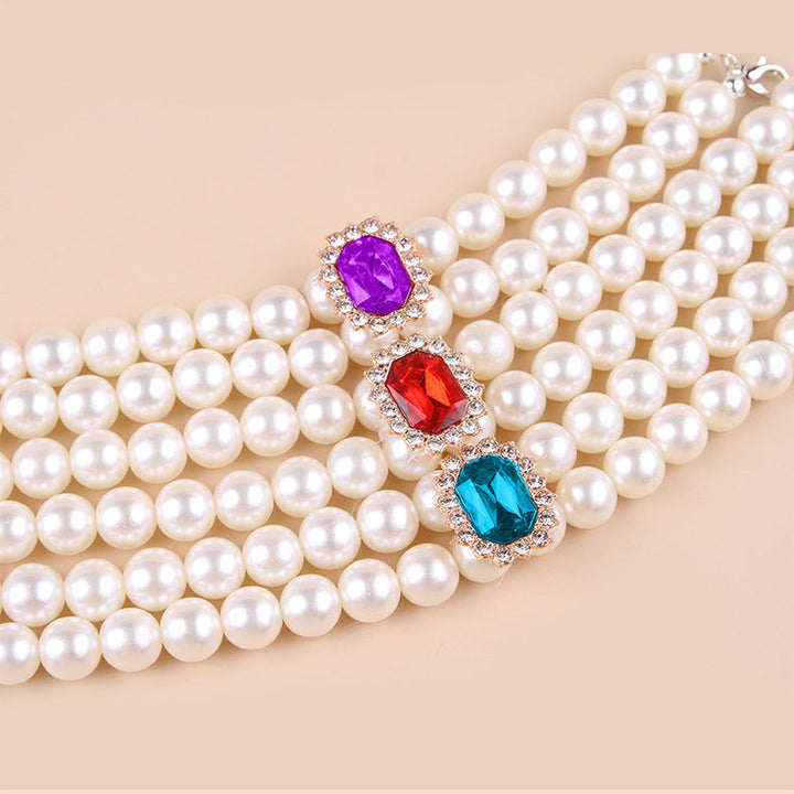 Adjustable Double Layer Pet Pearl Necklace