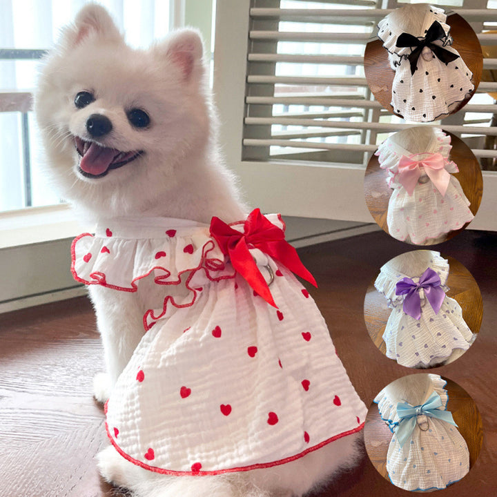 Heart-patterned bow pet dress