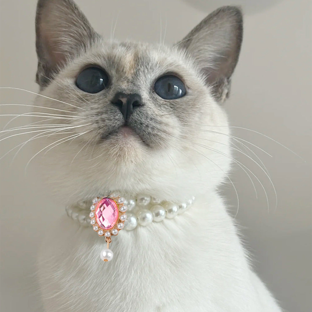 Adjustable Double Layer Pet Pearl Necklace