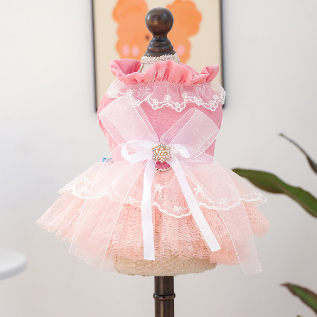 Lace Bow Layered Tulle Pet Dress