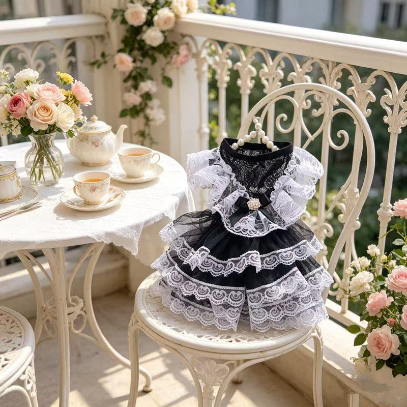 Black and White Lace Lolita-Style Pet Dress