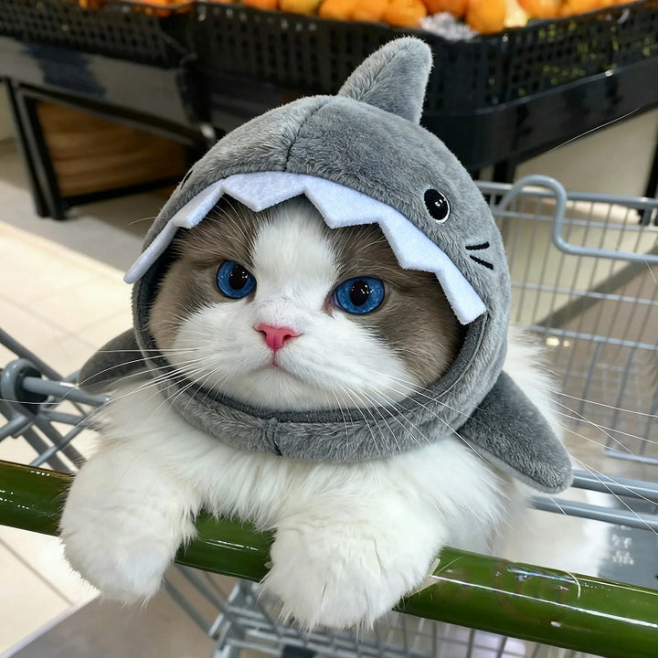 Plush Shark Headgear for Cats