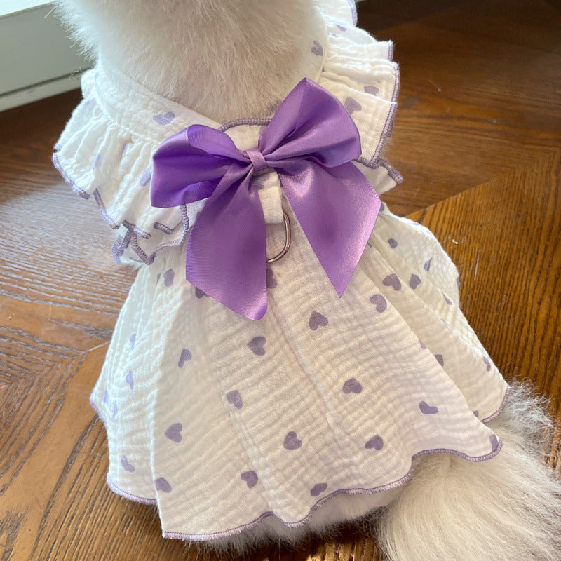 Heart-patterned bow pet dress