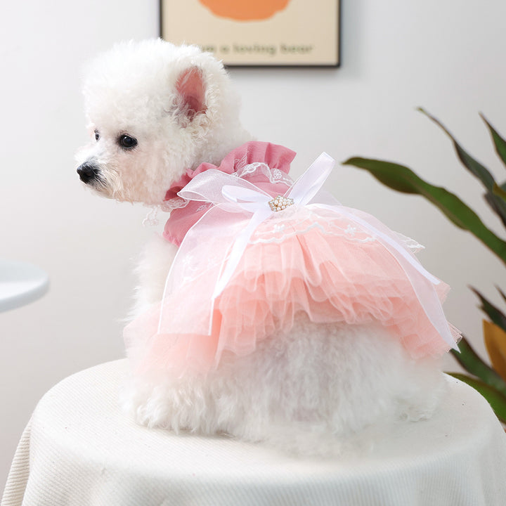 Lace Bow Layered Tulle Pet Dress