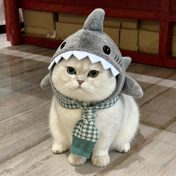 Plush Shark Headgear for Cats