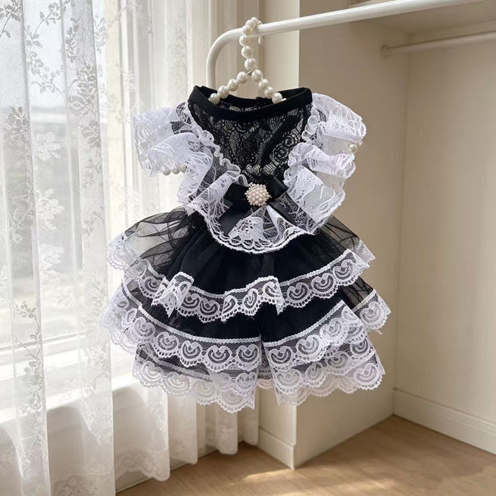 Black and White Lace Lolita-Style Pet Dress