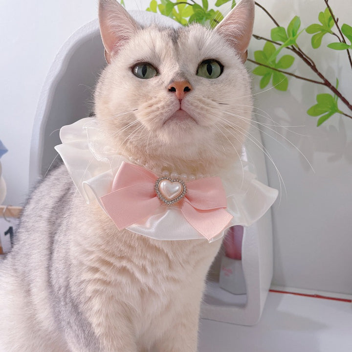 Cute Cream-Colored Bow Pet Collar