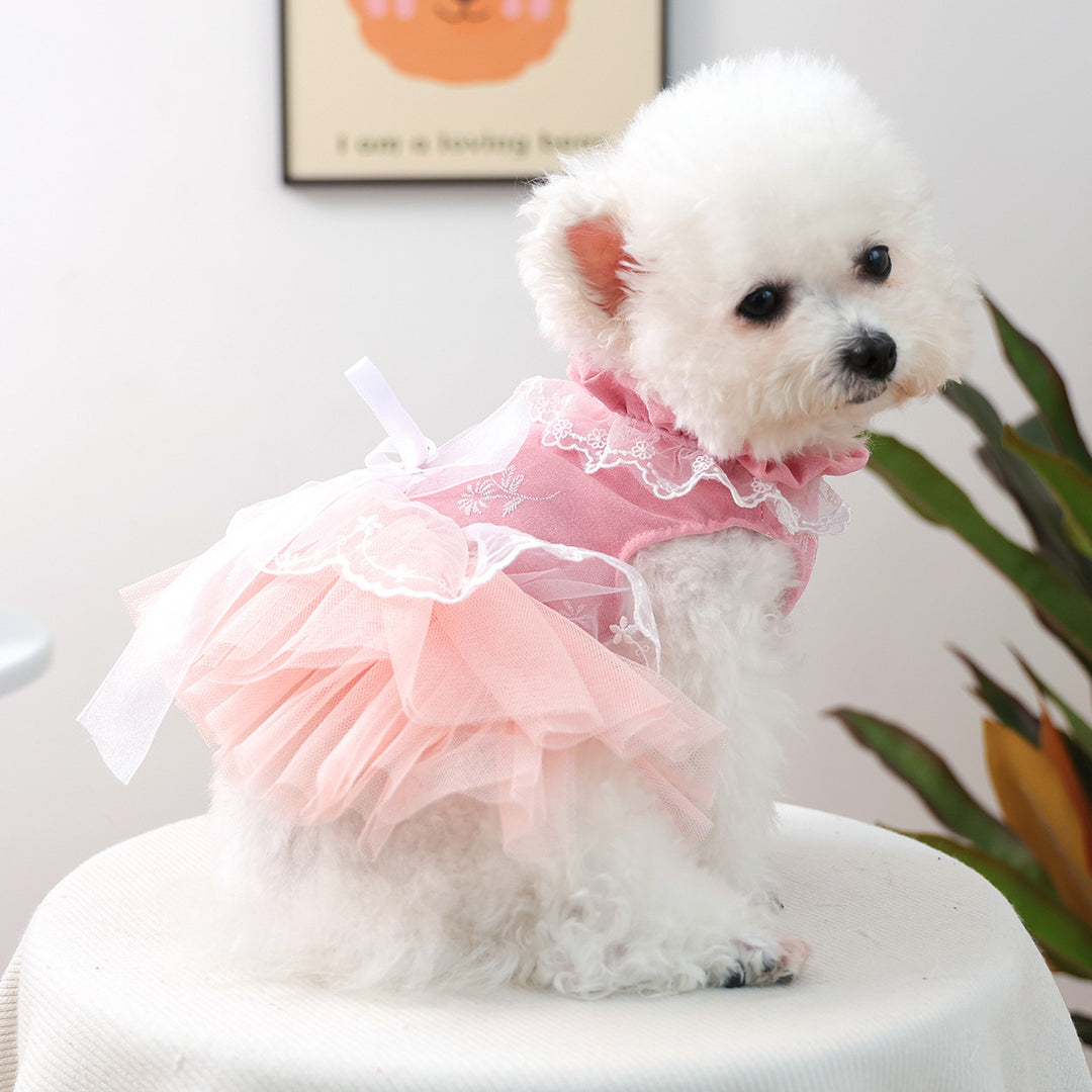 Lace Bow Layered Tulle Pet Dress