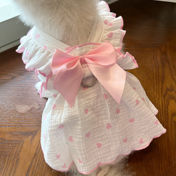 Heart-patterned bow pet dress
