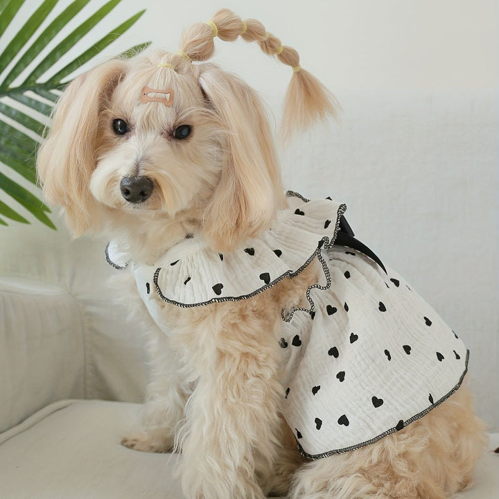 Heart-patterned bow pet dress