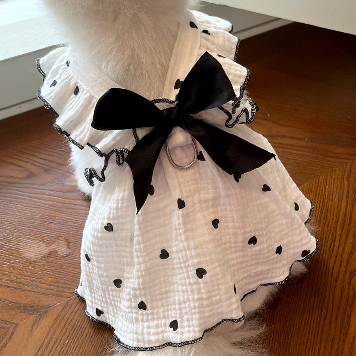 Heart-patterned bow pet dress
