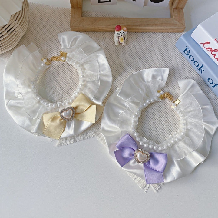 Cute Cream-Colored Bow Pet Collar