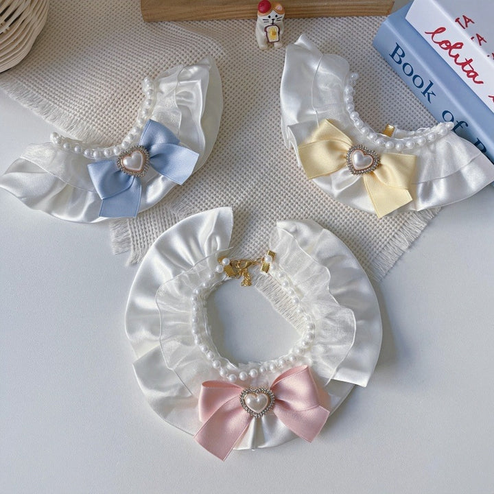 Cute Cream-Colored Bow Pet Collar
