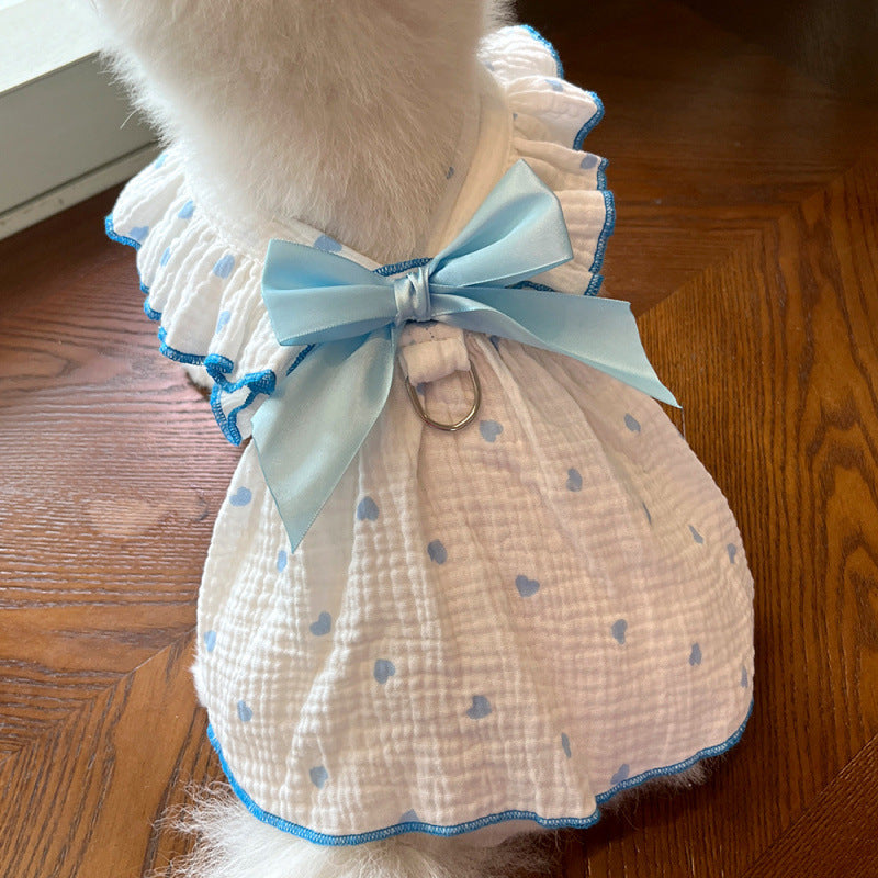 Heart-patterned bow pet dress