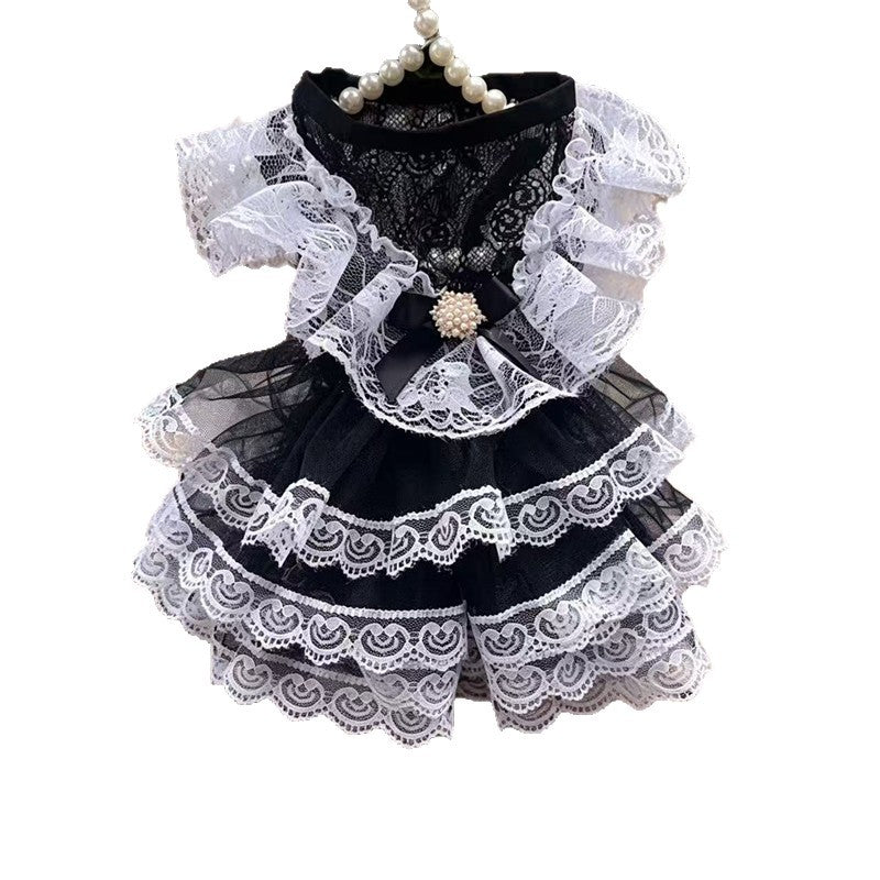 Black and White Lace Lolita-Style Pet Dress