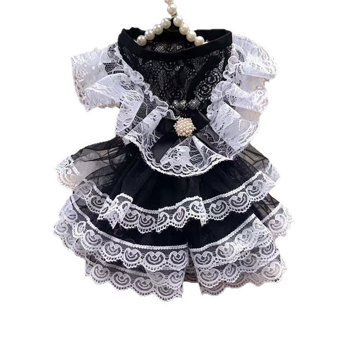 Black and White Lace Lolita-Style Pet Dress