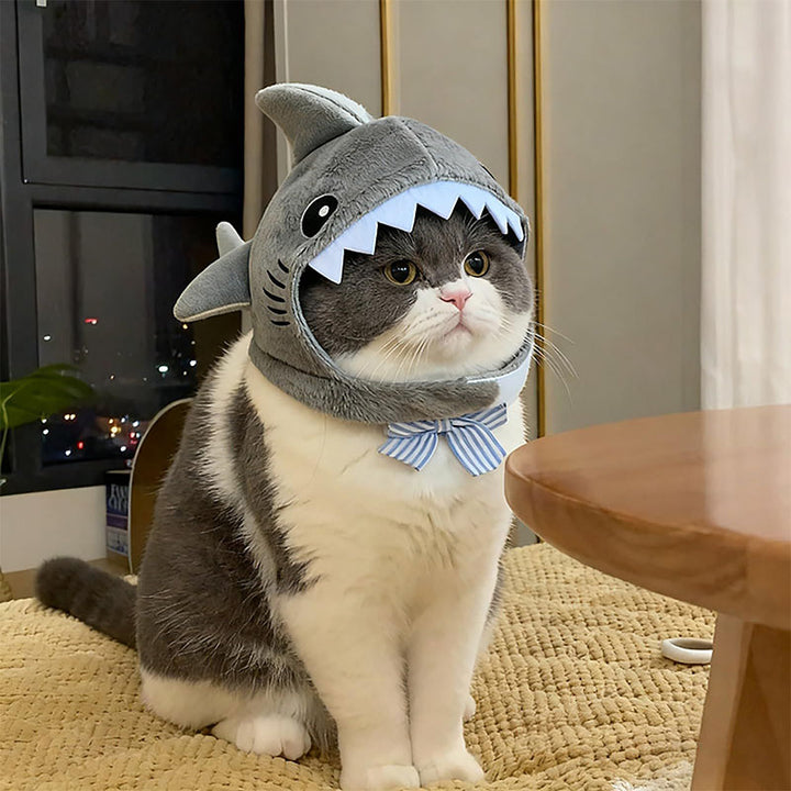 Plush Shark Headgear for Cats