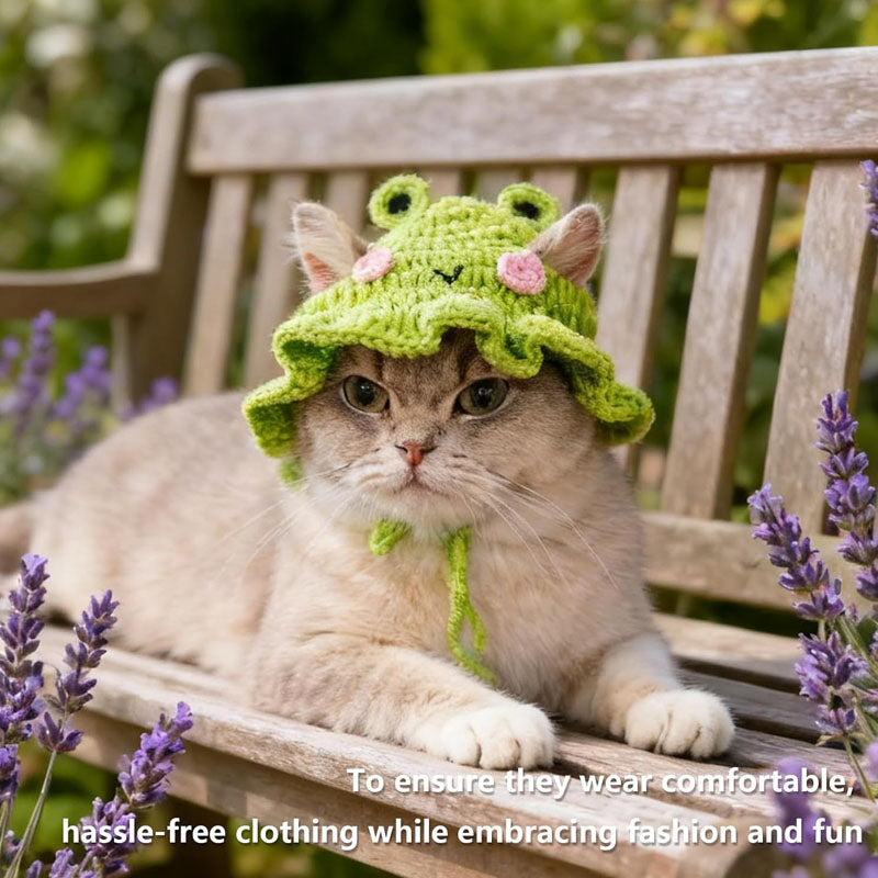 Knitted frog hat for cats