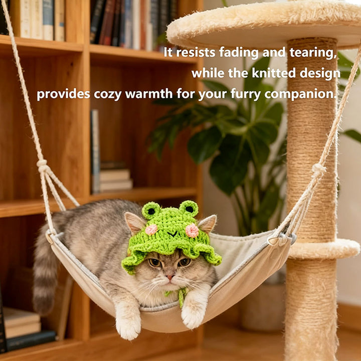 Knitted frog hat for cats