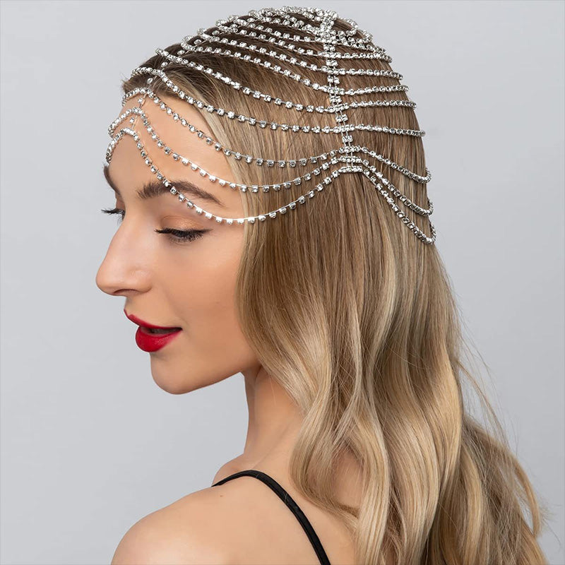 Multi-layer rhinestone tassel hair chain