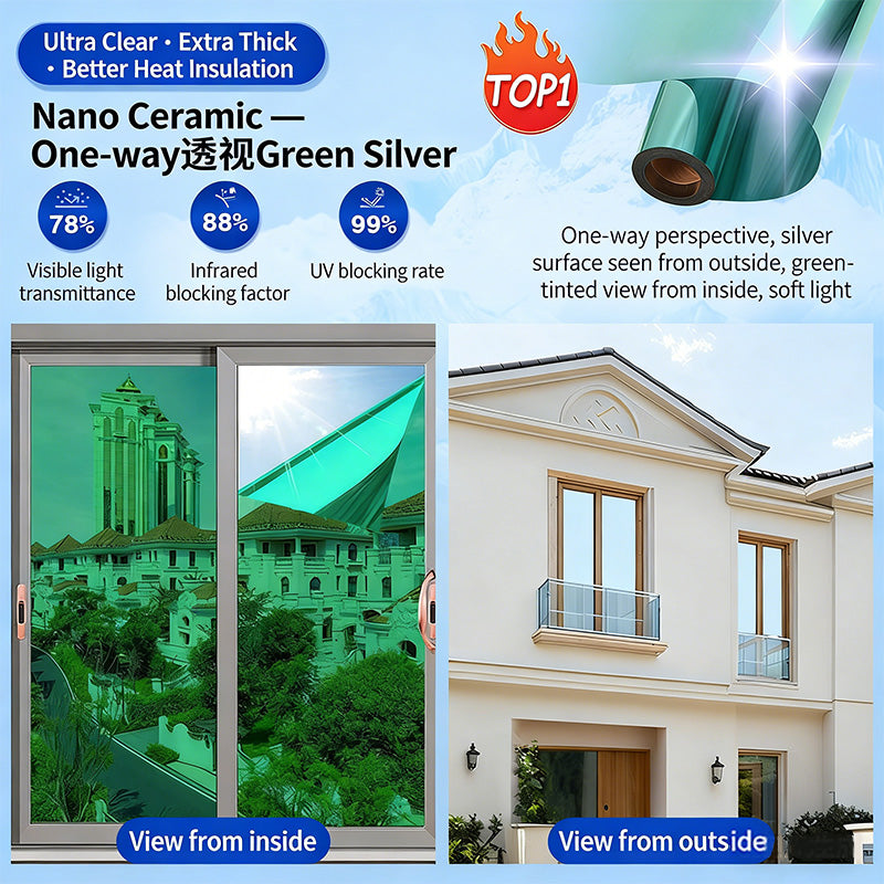 Adhesive-free one-way heat-insulating glass film