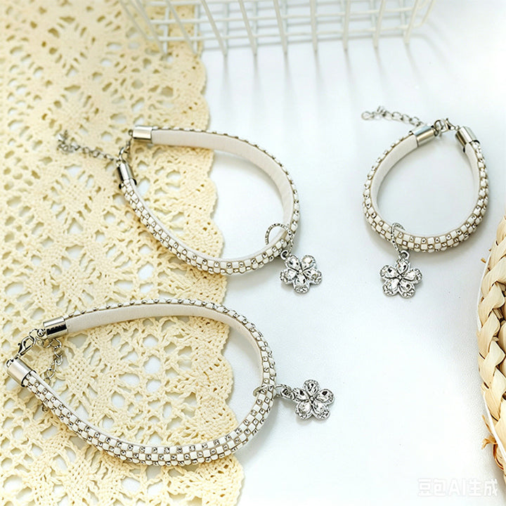 Adjustable rhinestone flower pet collar