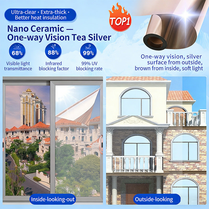 Adhesive-free one-way heat-insulating glass film