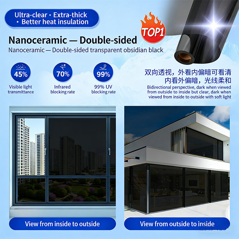 Adhesive-free one-way heat-insulating glass film