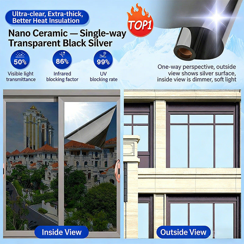 Adhesive-free one-way heat-insulating glass film