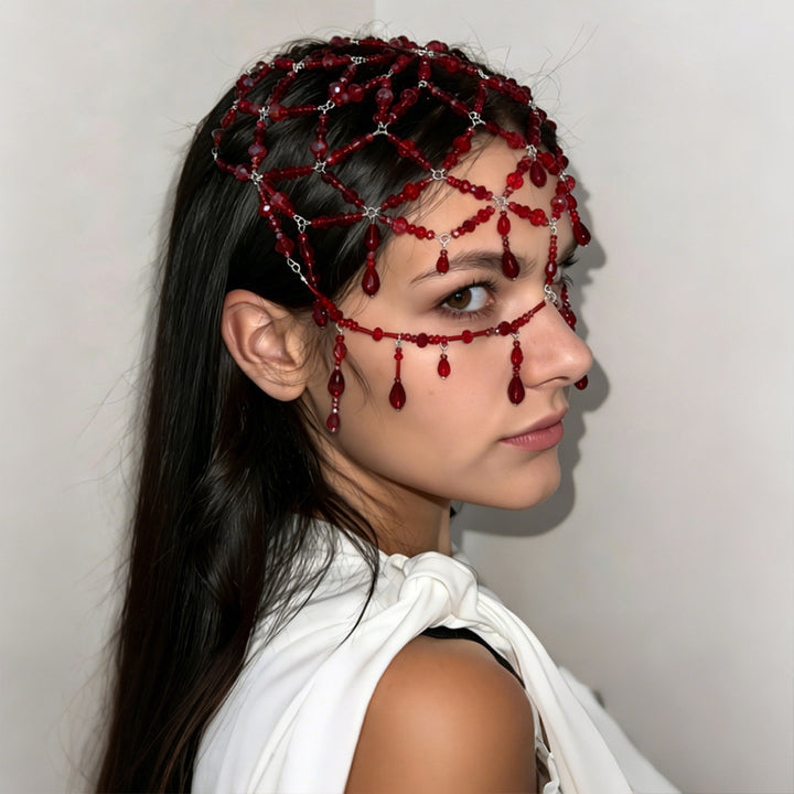 Retro crystal drop-shaped net-like forehead accessory