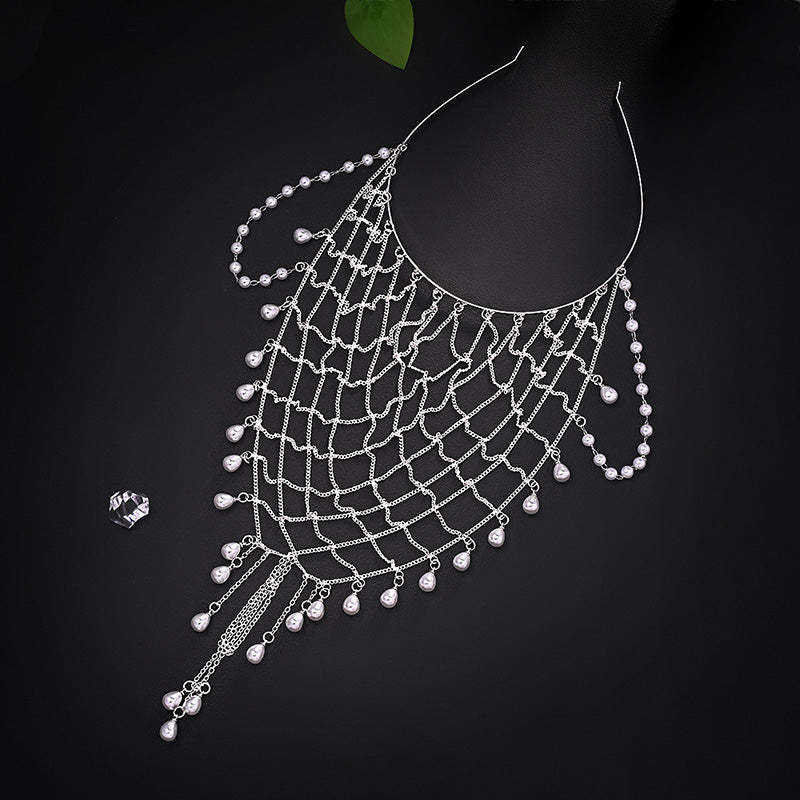 Water drop pearl mesh tassel headband