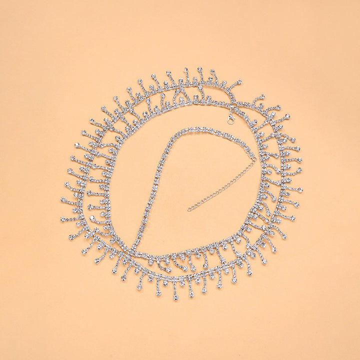 Multi-layer rhinestone fringed forehead chain