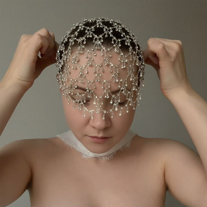 Retro Fishnet Rhinestone Tassel Headband