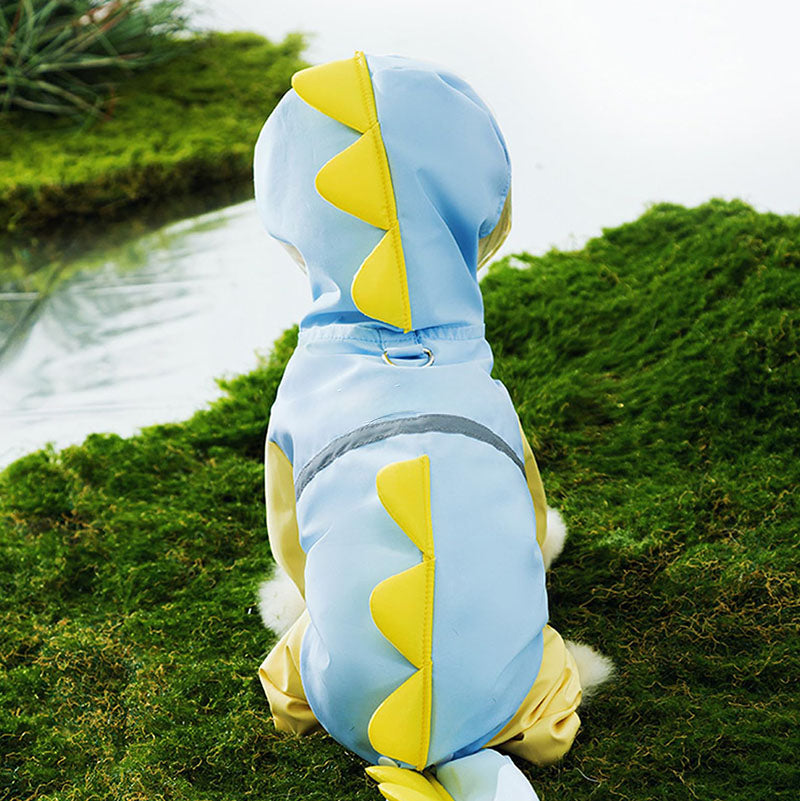 Full-coverage dinosaur raincoat for dogs