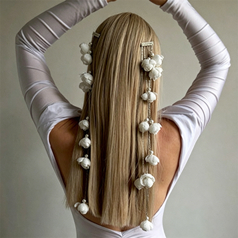 Long floral chain side clip