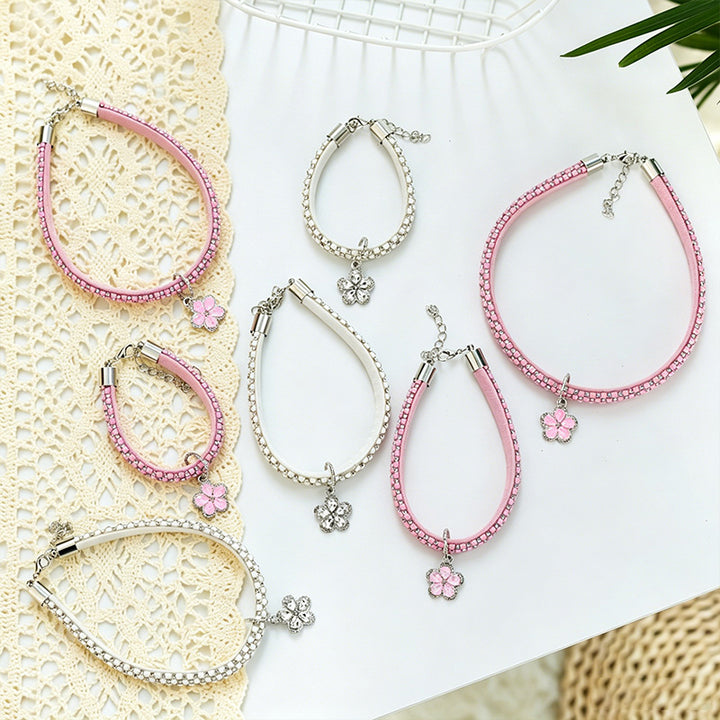 Adjustable rhinestone flower pet collar