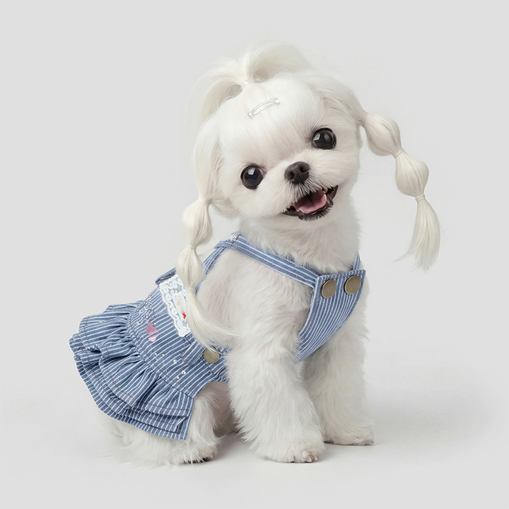 Striped Denim Overall Dress for Small Dogs