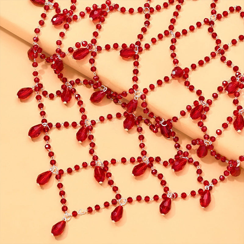 Vintage red crystal bead chain hair accessory