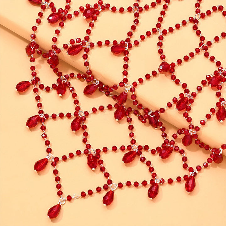 Vintage red crystal bead chain hair accessory