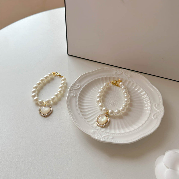 Cat Pearl Necklace Heart Collar