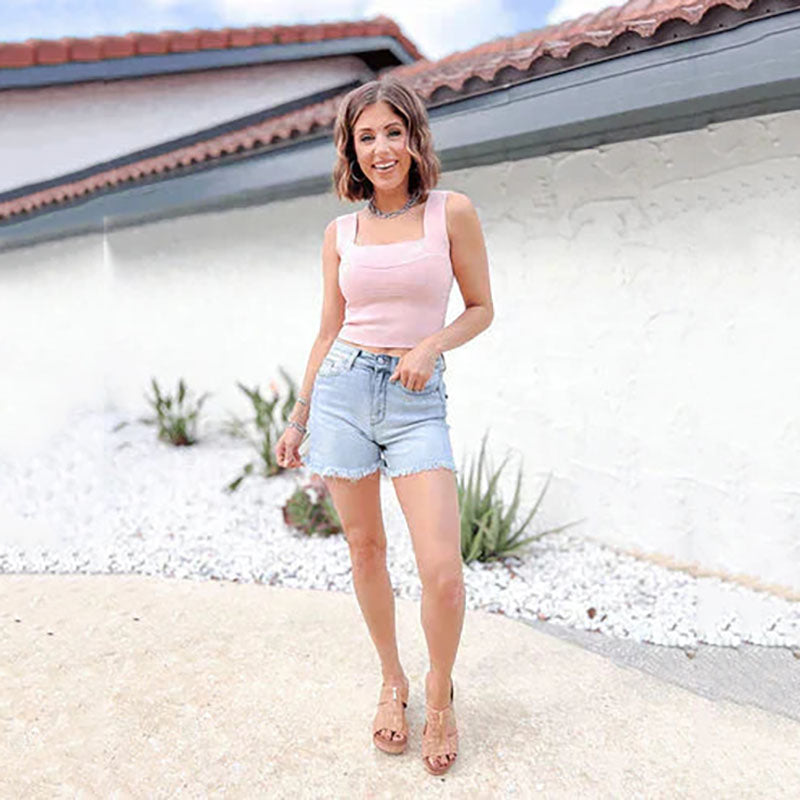 High waisted denim shorts
