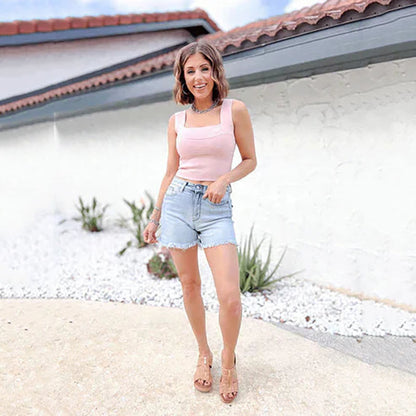 High waisted denim shorts