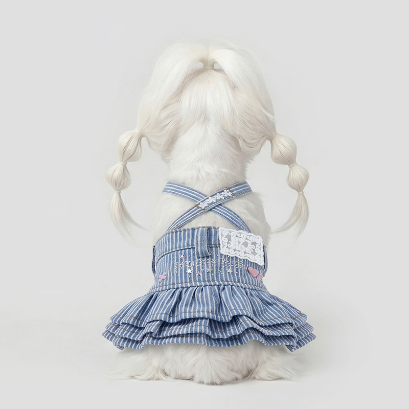 Striped Denim Overall Dress for Small Dogs