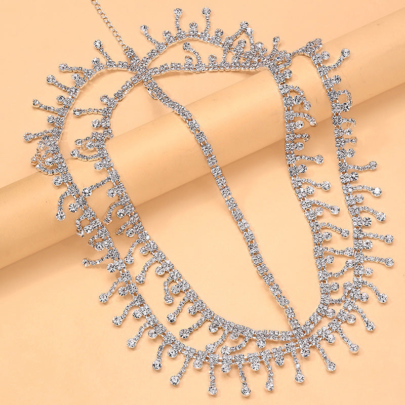 Multi-layer rhinestone fringed forehead chain