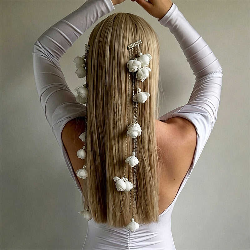 Long floral chain side clip