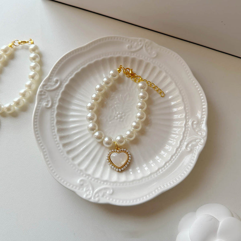 Cat Pearl Necklace Heart Collar