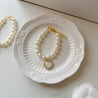 Cat Pearl Necklace Heart Collar